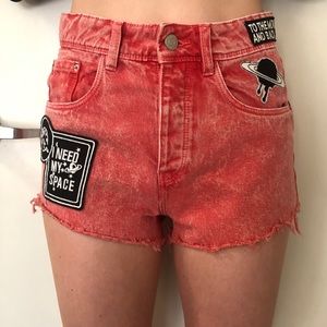 Zara “Outer Space” Red Shorts with Patches